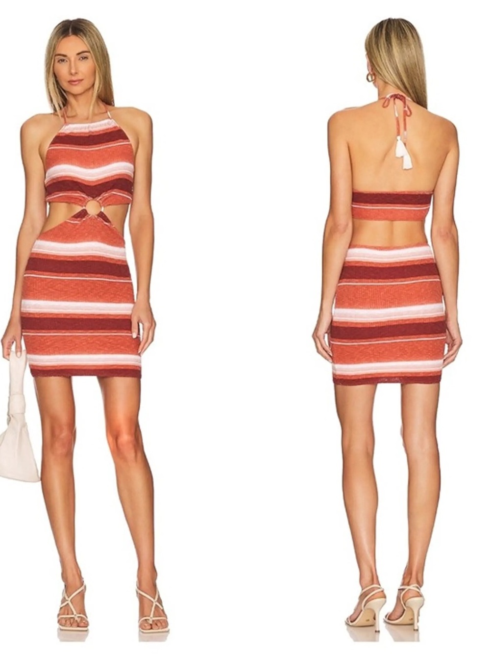 BB Dakota by Steve Madden Rust and White Striped Halter Cutout Mini Dress